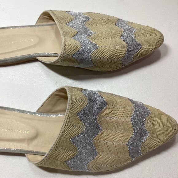 Anthropologie Embroidered Slides Yellow Cream Silver Women’s Size 9 Sandals - Picture 6 of 15